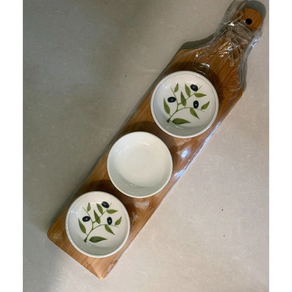 Olive Oil Dipping Bowl Plates Set (3) 4